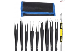Set of 10 antistatic tweezers