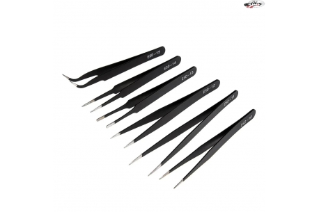 Set of 6 antistatic tweezers